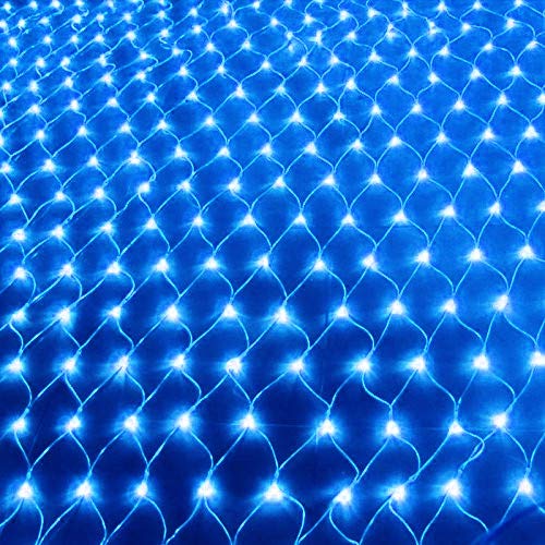 HULX Filet Lumineux Exterieur, 1.1mx1.1m 100LED Guirlande Lumineuse Solaire Chaîne Légère de Fée de Maille de Clôture de Balcon de Lumière Nette de Patio D'arrière-cour Imperméable (Bleu)