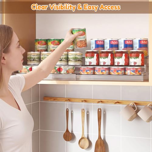 Yecuip Expandable Can Rack Organizer for Pantry, 3-Tier Adjustable Acrylic Can Storage Holder, Holds Up to 24 Cans, Canned Food Organizer for Cabinet, Countertop, Kitchen - Thumbnail 4