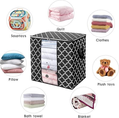 Image of RAAHII 2 piece Large dustproof transparent blanket storage bag for double bed quilt /saree packing bag /lehnga /winter clothes, pillow storage and wardrobe organizing (Black, Pack of 2)
