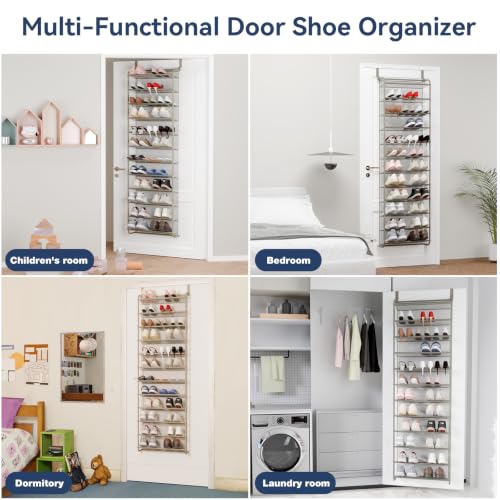 Image of Whitmor 36 Pair Over the Door Shoe Rack,12 Tier Hanging Shoe Organizer with Metal Frame & Mesh Shelves, Heavy Duty Shoe Storage Holder for Door, No Drill Installation, 74 inch H x 21.7 inch W x 7.5 inch D, Mocha