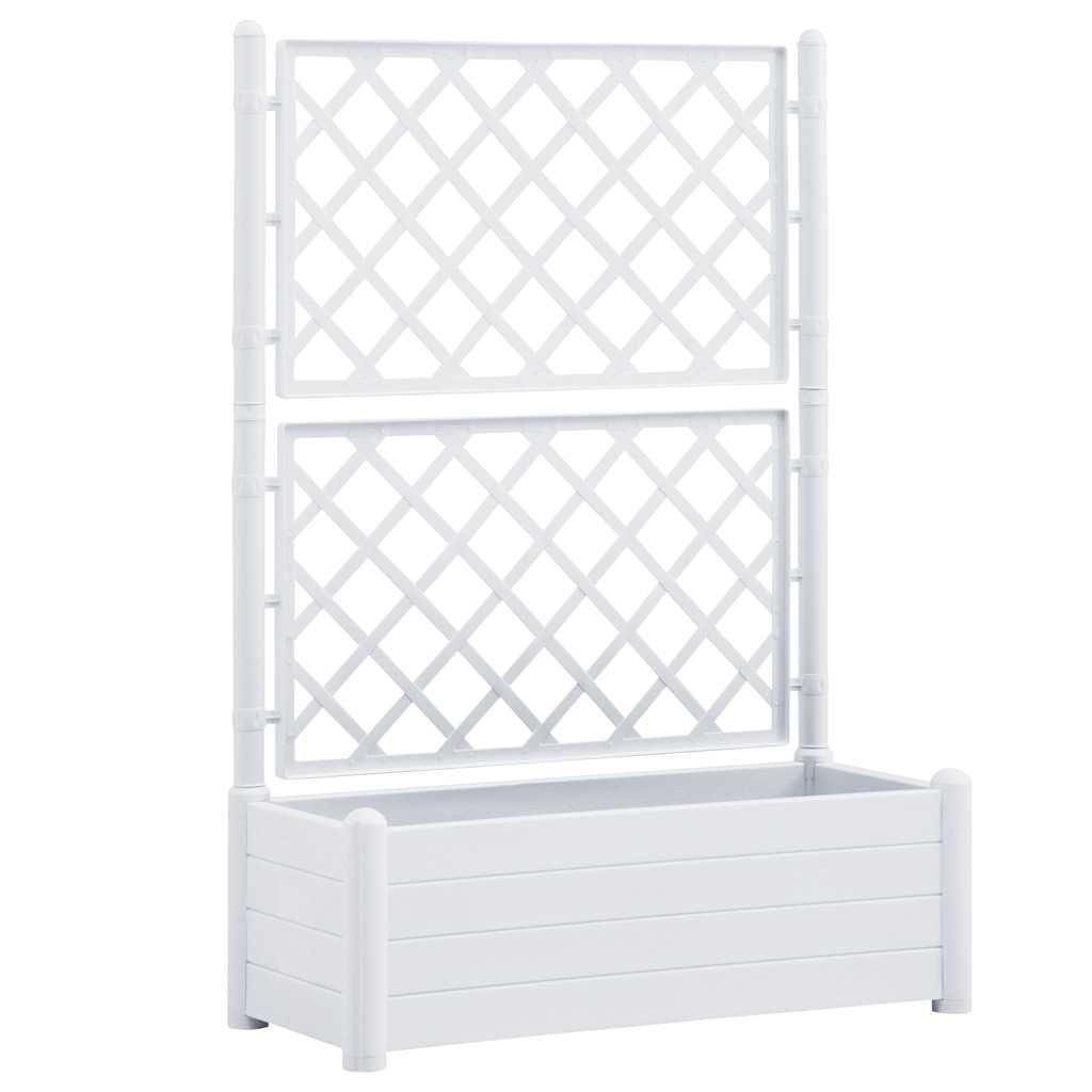 vidaXL White Garden Planter with Trellis, Rectangular Raised Bed for Flowers and Plants, Outdoor and Indoor Use, Polypropylene Construction