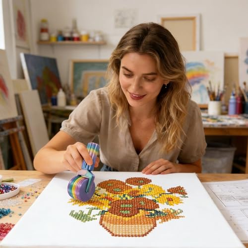 Image of Diamond Art Roller, 2025 New Essential DIY Craft Tool for Rhinestone Embroidery, Easy-Grip Hand Roller, Detachable Diamond Painting Tools and Accessories(Pink Color)