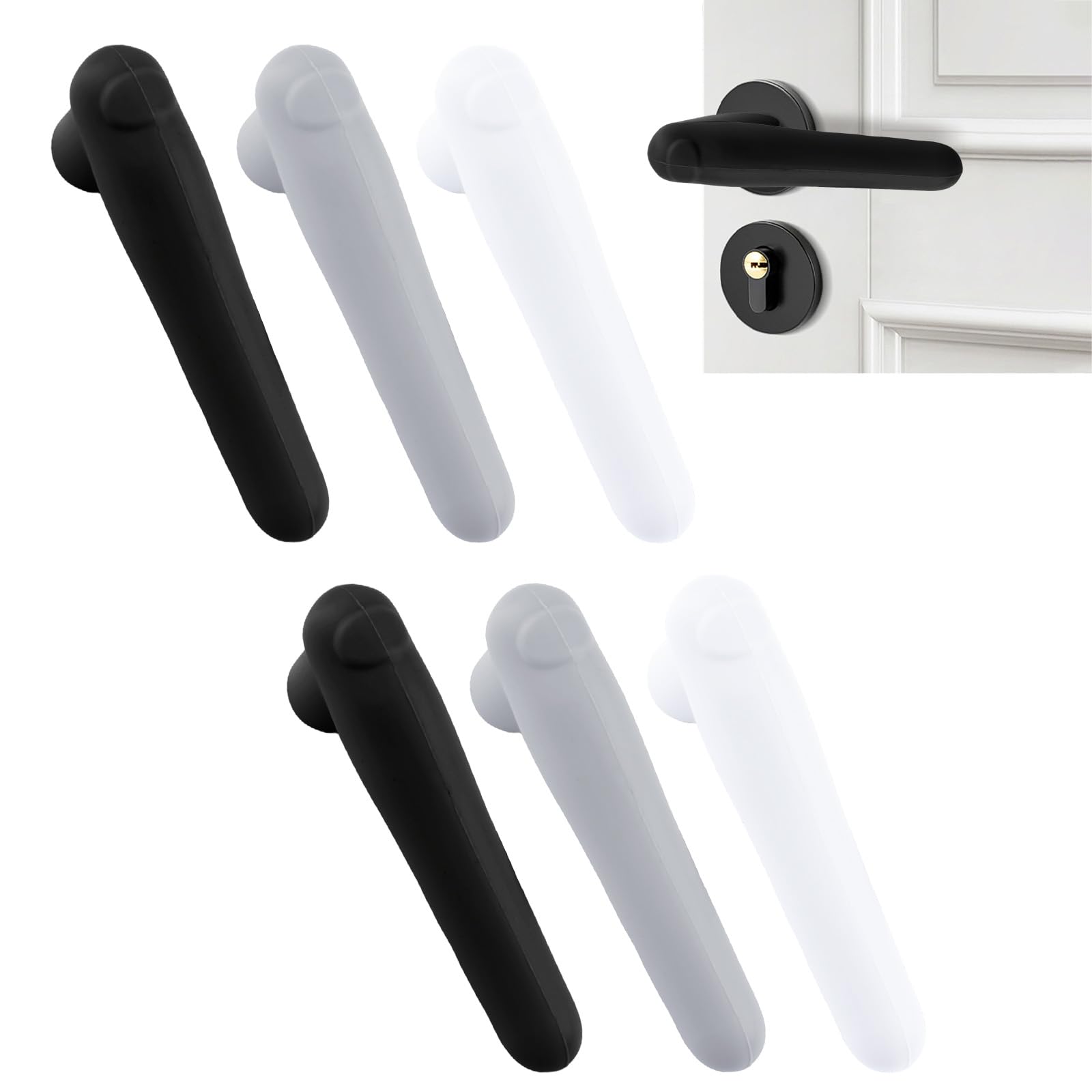 UFURMATE 6Pcs Mixed Color Door Handle Covers, Silicone Door Handle Glove Cover Anti-Static Safety Doorknob Protector (Black, Transparent White, Gray) — image 1