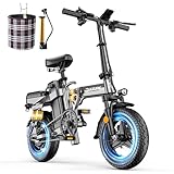 DTTZH Peak 1000W Folding Electric Bike for Adults, 28MPH Commuter 14' Foldable Ebike, 750W Motor Adults Electric Bicycle, 48V 15Ah Removable Battery UL 2849 Certified, 60 Miles PAS Range (Gray)