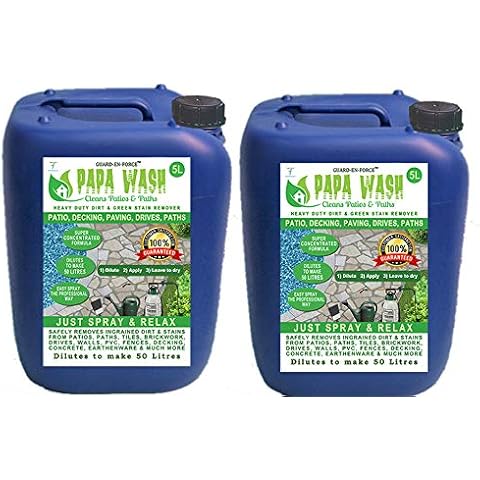 GUARD-EN-FORCE 2 X 5 Litres PAPA WASH - PATIO and PATH CLEANER - Super Concentrated Liquid Green Cleaner For All Hard Surfaces. Decking, Paving, Brickwork, PVC, Greenhouses, etc. Just Spray and Relax Cover