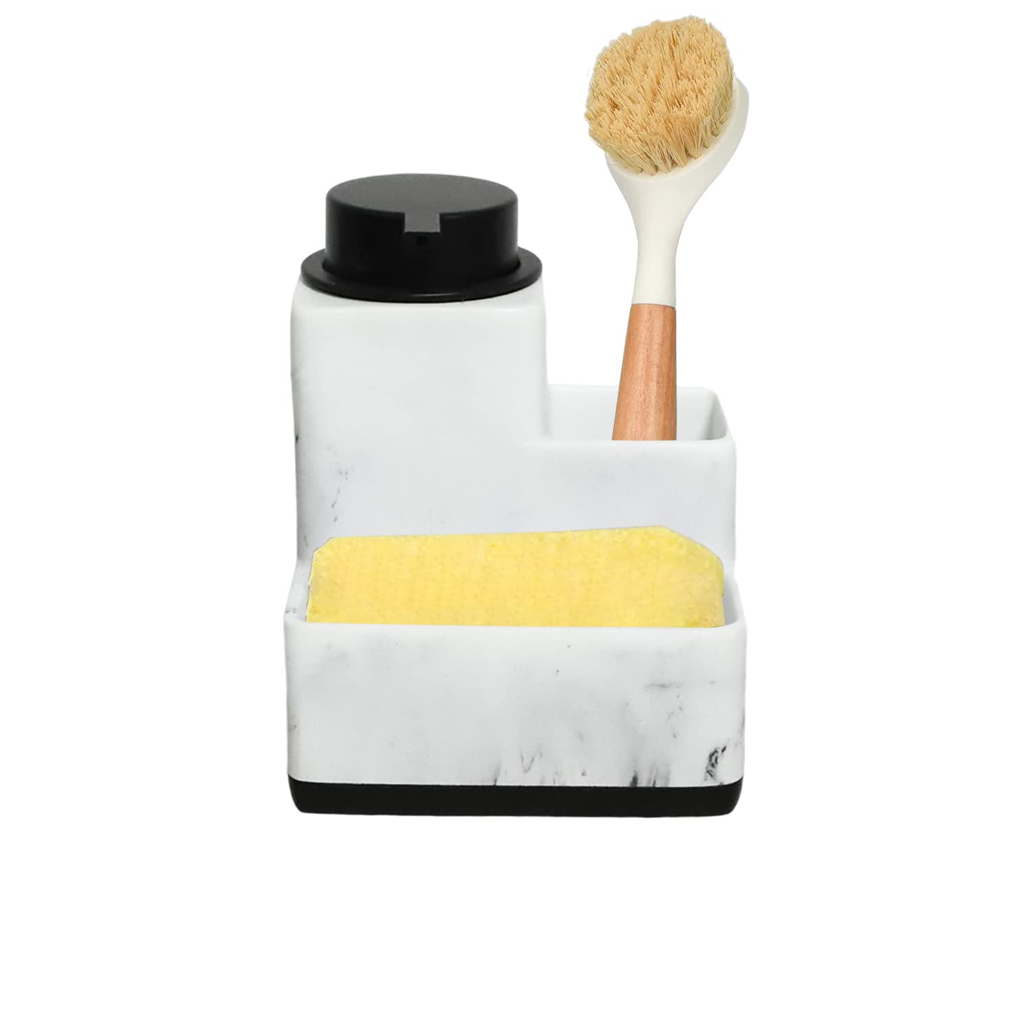 Photo 1 of 3-in-1 Sponge Holder for Kitchen Sink?Sponge Dish Brush Soap Dispenser Holder, Kitchen Organizer Soap Brush Dispenser,for Kitchen Countertop Storage Organize - Practical Kitchen Gadgets?Black 2 grids Black Hem