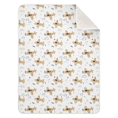 Image of Nursery Bed Blankets for Baby Girls and Boys Soft Warm Swaddle Blanket for Toddler and Infant 30X40in Cute Airplane Cartoon Pattern with Simple Lines