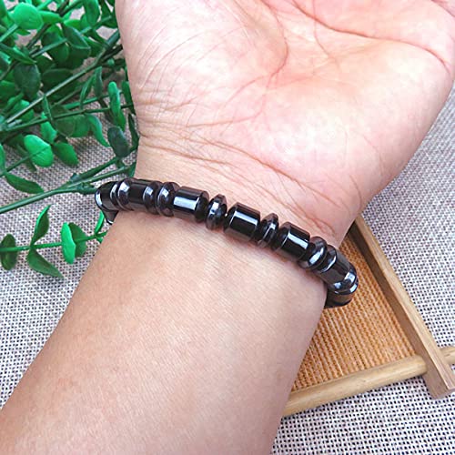 4 Pcs Black Hematite Bracelet Energy Elastic Magnet Stone Beaded Bracelet Natural Crystal Gemstone Hematite Magnet Stretch Bracelet Friendship Bracelet Couple Bracelet For Men Women (Black-4 Pcs) #TOP1