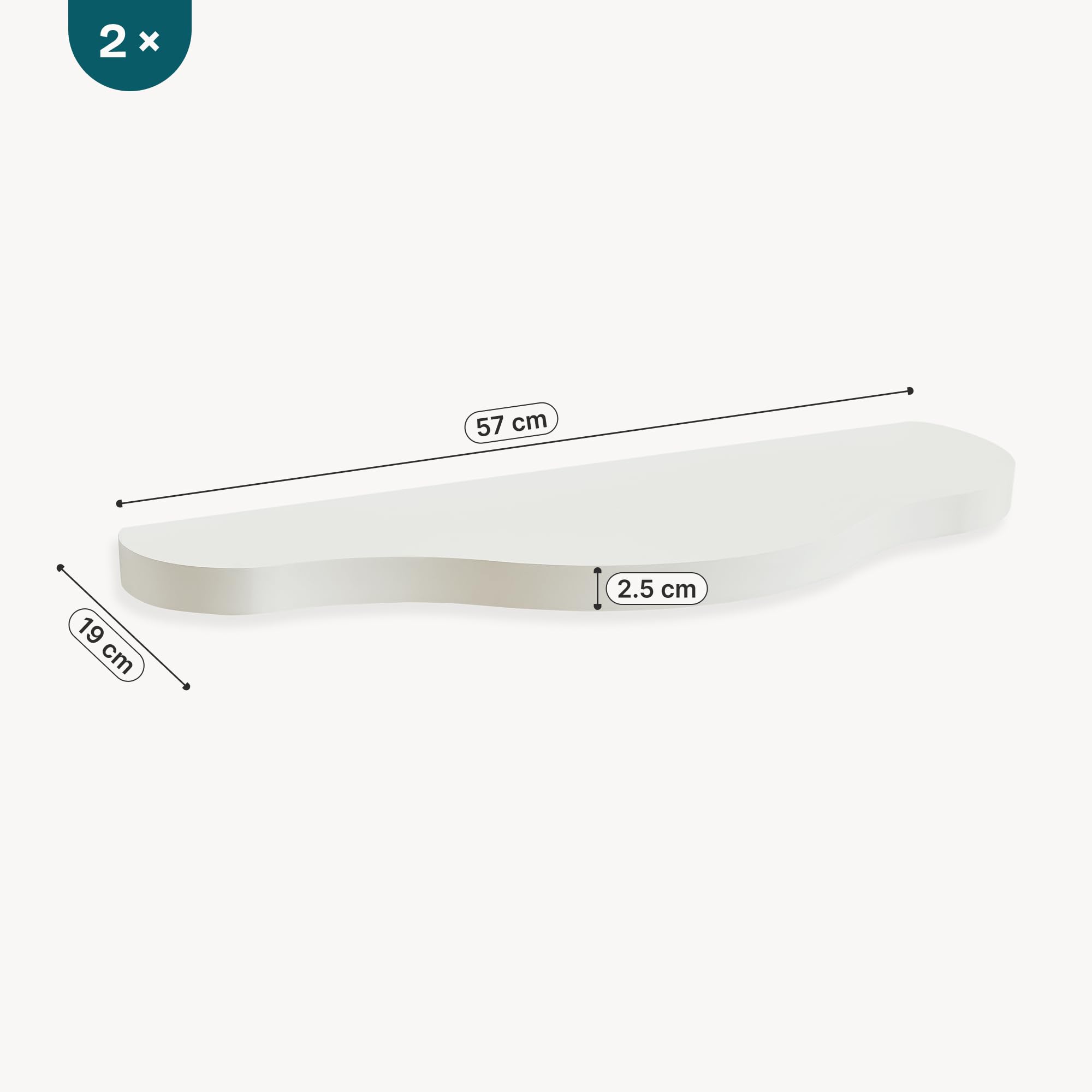 [en.casa] Set di 2 Mensole da Parete per Bambini Ripiani Decorativi Portaoggetti Sospesi a Muro per Libri Giocattoli Decorazioni Cameretta Soggiorno Corridoio 57 x 19 x 3 cm - Bianco