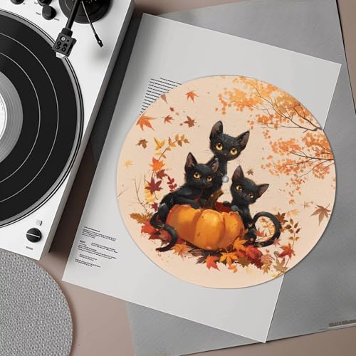 Psesaysky Maple Cat Slip Mats for Turntables Static & Vibration Reducing Record Platter Slipmat Fits all 12" Platter, Turntable Mat Vinyl Accessories for Better Sound Thanksgiving Fall Decor