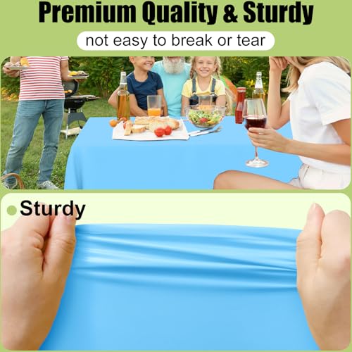 Image of Smiry Disposable Table Cloth 3 Pack, 54 x 108 Inch Waterproof Plastic Tablecloth, Decorative Rectangle Table Covers for Party, Birthday, Picnic, Light Blue