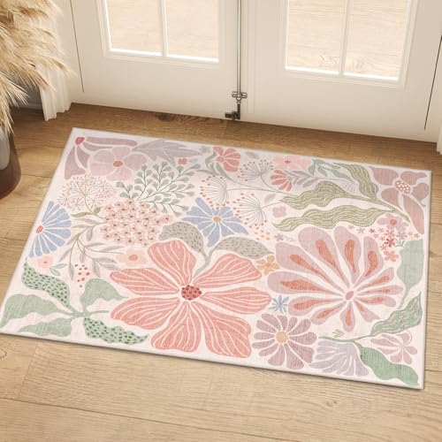 Tapete lavable MUJOO 2x3 pies floral no resbala miniatura 1