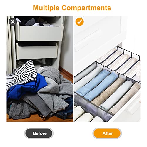 Bestfire 7 Grids Washable Wardrobe Clothes Organizer, 3Pcs Jeans Compartment Storage Box, Foldable Closet Drawer Organizer Clothes Drawer Mesh Separation Box Clothes Wardrobe (2Pcs Large, 1Pcs M) #TOP3