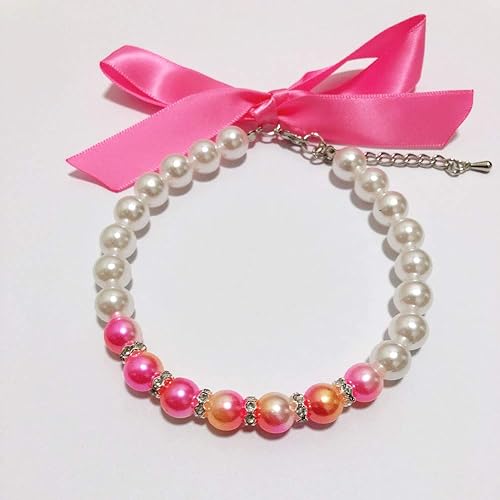 Ombre Pearls Dog Necklace Jewelry for Small Dogs Puppy - Bling Rhinestones Cat Wedding Collar - Chihuahua Yorkie Girl Clothes Costume Outfits Accessories (Ombre Pink, Size M)