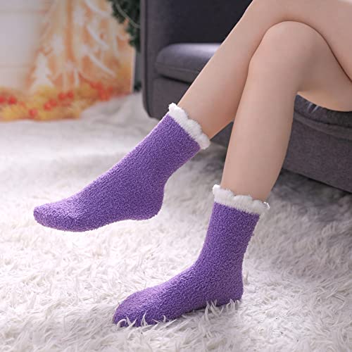 Image of LINEMIN Womens Fuzzy Socks Cozy Fluffy Winter Warm Slipper Socks Microfiber Soft Home Sleeping Socks