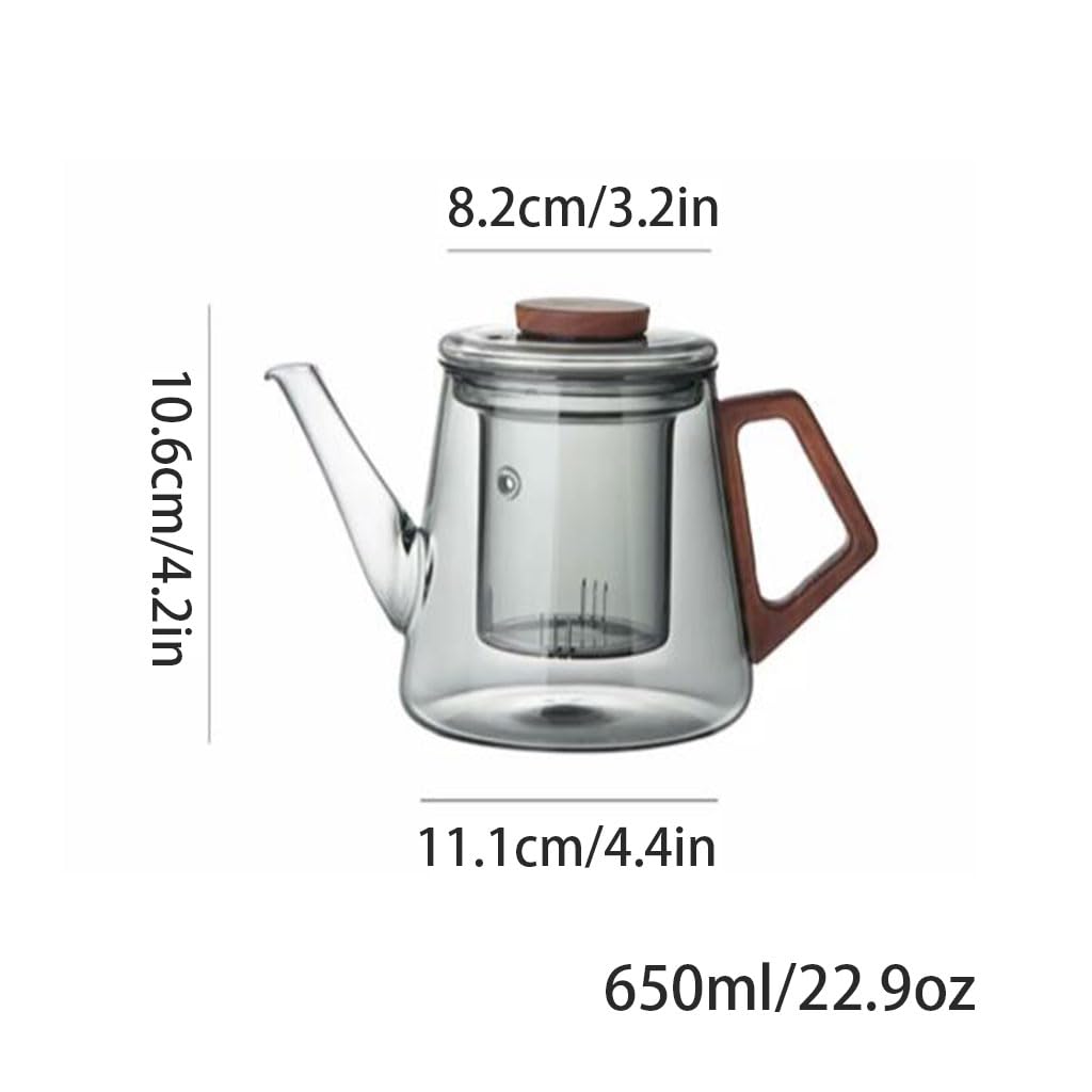 Solide Glas-Teekanne für zu Hause mit Sieb, großes Fassungsvermögen, Teebereiter, Teeset, tragbarer Teekessel mit Deckel, 650 ml Waschbar