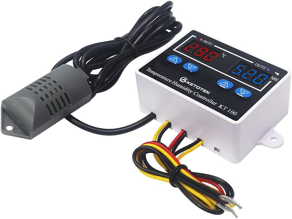 KETOTEK Digital Temperature Humidity Controller, Heating Cooling Thermostat Module with Sensor Probe Humidifier Dehumidifier Controller for Incubator 230V