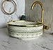MIRATILE Handmade Ceramic Moroccan Basin Sink, Sink Bowl with Brass Rim Edge, Handwash Countertop Vanity Basin, Farmhouse Bathroom Basin, Hand Painted Wash Basin Sink. (10