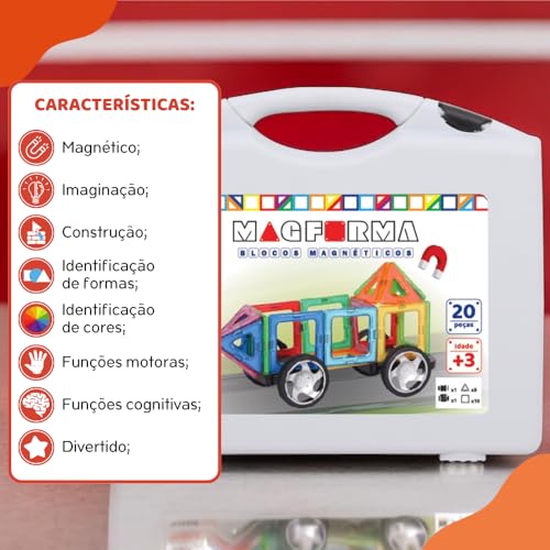 Magforma Blocos Magnéticos Vazados 20 peças com Rodas, blocos magnéticos