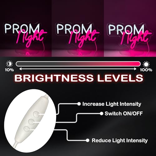 Image of Prom Night Neon Sign, LED Light Up Party Decoration for Prom, Graduation, or Dance Event, USB Powered Backdrop Wall Sign for Prom 2026 Grad Party Decor Pink and White