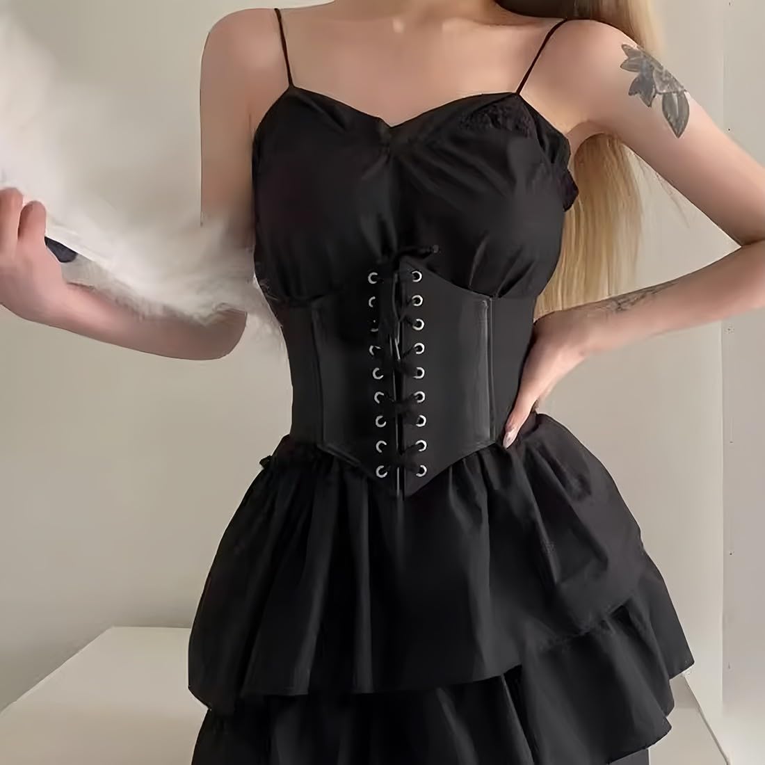 Cintura in Ecopelle Corsetto Donna Elastico Vintage Largo Retrò Fascia Elastica Lacci per Abito da Festa