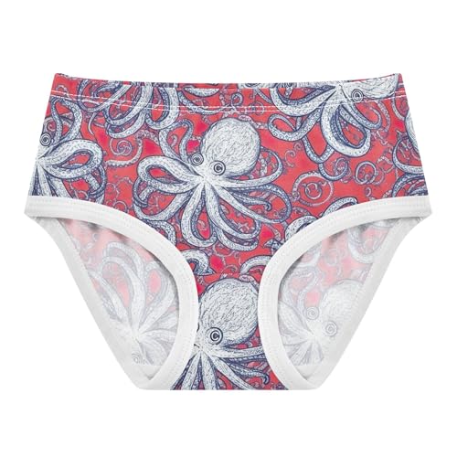 Girls Underwear Toddlers 2t Cotton Panties Little Girl Aesthetic Kids Undies Briefs Cartoon White Octopuses Prints Red
