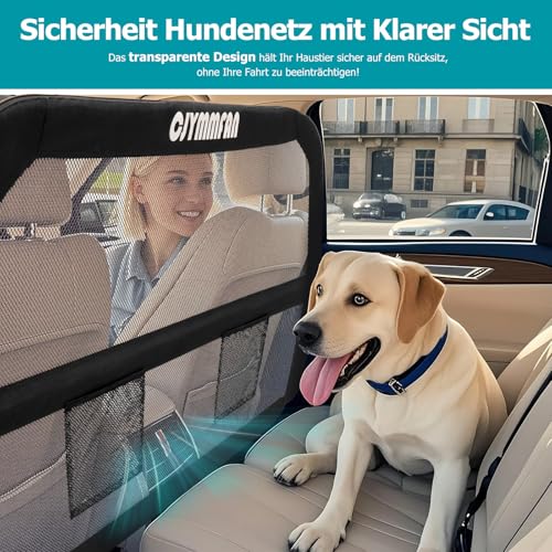 CJYMMFAN Hundegitter für Auto Rücksitz & Kofferraum mit Breiterer Abdeckung, Universal Fit für Auto & SUV, Hunde Auto Trenngitter mit Transparentem Netz und Stabilem Metallrahmen Hundeschutzgitter