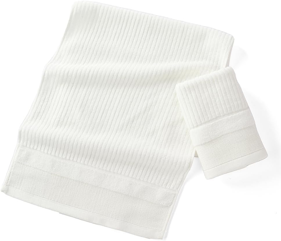 sense gnosis White Hand Towel Set of 2 Ribbed Striped Pattern Soft Thick 100% Cotton Quick Dry Absorbent Decorative Hand Towels for Bathroom 13 x 29 Inch