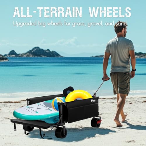 Image of Portal 26 inch Extra Wide 55 inch Long Foldable Wagon with Tailgate, Large 600L Collapsible Wagon with Cargo Net, 500 LBs Heavy Duty Utility Cart with Big All-Terrain Wheels for Beach, Camping, Sports, Dogs | 26 inch Extra Wide 55 inch Long Wagon with Cargo Net, Heavy Duty Utility Cart with Big All-Terrain Wheels for Beach, Camping, Dogs