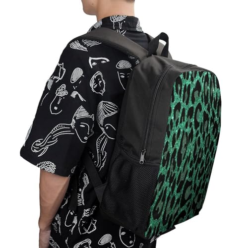 Green Glitter Leopard Print Backpack Simple Leisure Travel Backpack Outgoing Daypack 17 Inch4