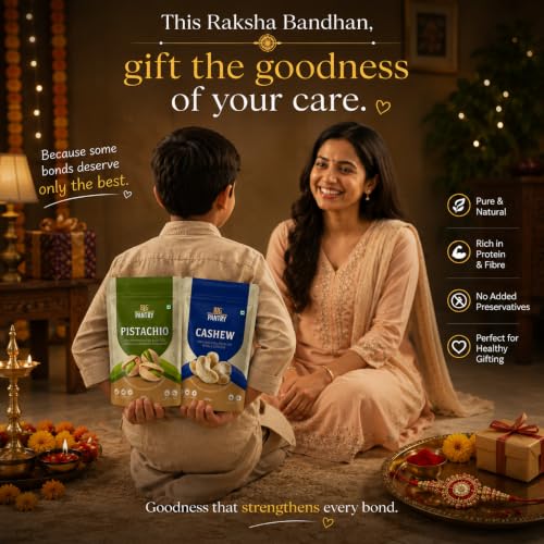 Image of BIG Pantry Rakhi Dry Fruits Gift Combo Pack - Premium Roasted & Salted Pistachios + Whole Cashews, 200g Each | Healthy Festive Gift Hamper for Brother, Sister & Family | Total 400g