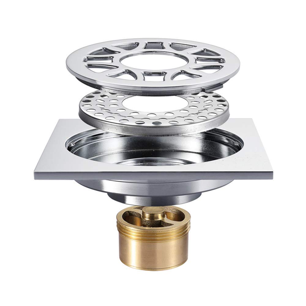 Drain de douche de salle de bain carré 4 pouces en laiton avec grille