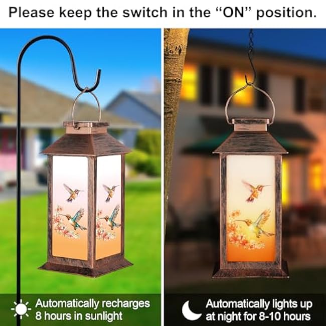 Solar Lantern Outdoor Waterproof Hummingbird Garden Decor Birthday Gifts for Women Mom and Grandma Solar LED Plastic Decorative Hanging Light for Yard(Hummingbird )