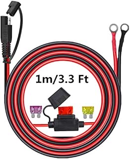 Aimofox SAE Connector to O Ring Terminal Harness Wire, 2 Pin Lug Quick Disconnect Extension Cable, Eyelet Terminal Charge Cord for Motorcycle, Car, Tractor with 3 Type Fuse