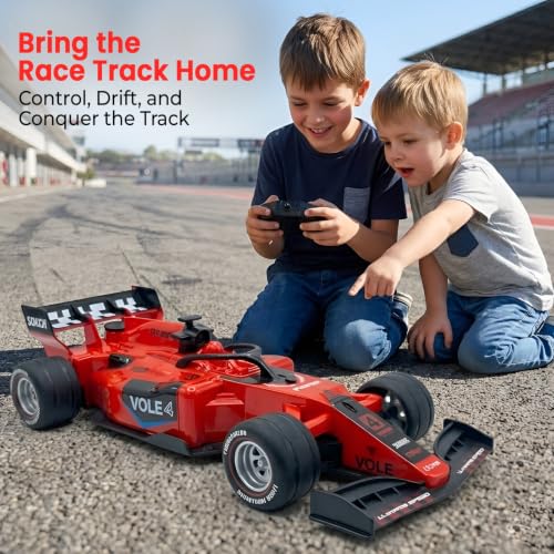 Image of WireScorts Rechargeable High Speed F1 Formula Racing Car with Smoke Spray and Lights for Kids, RC Car for 4-15 Years Old Boys, Racing Car for Kids, Smoke Mist Spray & LED Lights - Red
