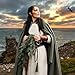 QPAXUCR Renaissance Cloak Women, medieval costume Long Cloak with hood and Green Leaf Brooch Necklace for Halloween Party. (Green)