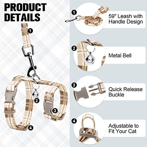 Beautyzoo Cat Harness And Leash Set Escape Proof For Walking, Kitten Soft Adjustable Vest Harnesses For Small Medium Large Cats, Easy Control Breathable Plaid Ribbon Nylon For Outdoor Indoor Use #TOP2