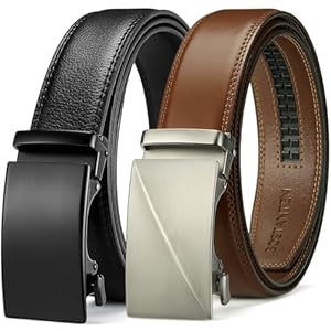 BOSTANTEN Mens Belt Leather 2 Pack Ratchet Belt For Men Dress and Casual with Adjustable Buckle, Trim to Fit