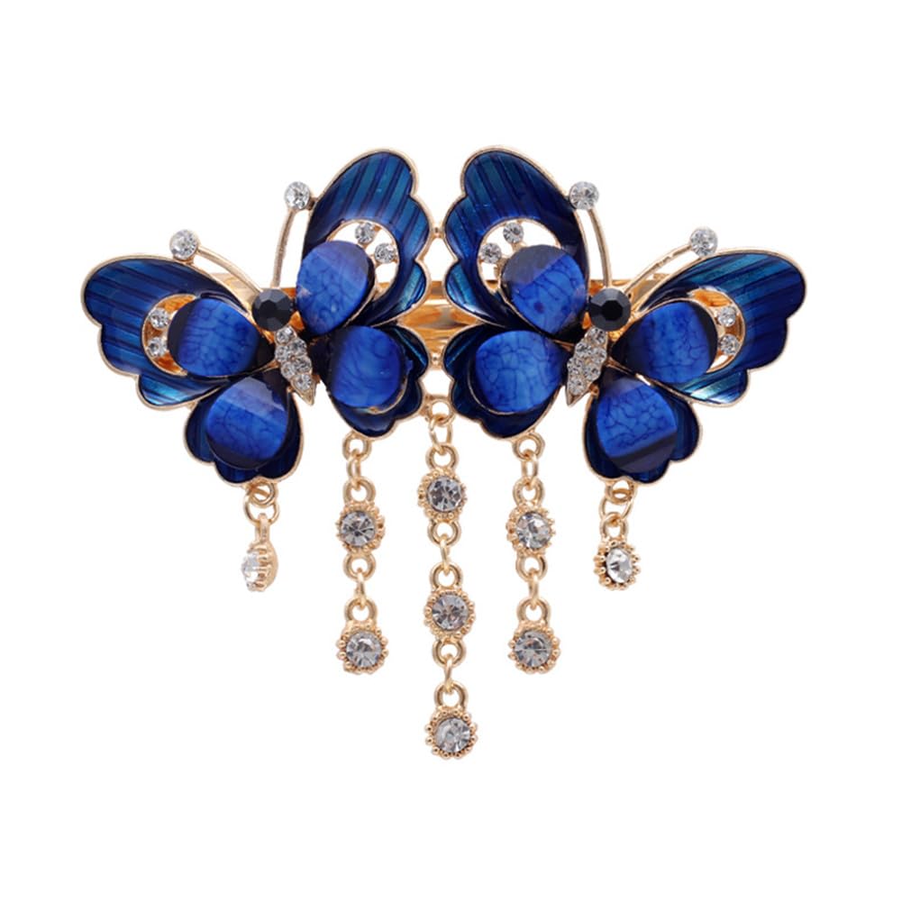 Pince à cheveux papillon à ressort pour femme - Motif papillon - Strass en cristal - Barrettes françaises tendance pour queue de cheval - Pour un usage quotidien