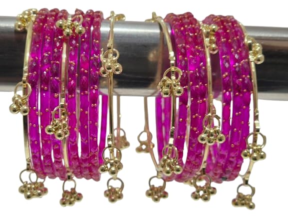 Image of kashmiri ghangharoo glass bangle Set For Women And Girls | Light Weight Bangles | Traditional Transparent Fancy Glass Chudi Set for Wedding, Party (18 Bangles)