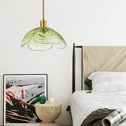 Savale Handmade Glass Pendant Light Fixtures Mid-Century Petal Shape Hanging Lights Creative Retro Flower Glass Pendant Ceiling Lighting For Bedroom Living Room Kitchen Island (Green) #TOP1