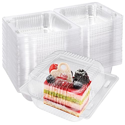 JEFHOMKIT 100Pcs Clear Plastic Take Out Containers,Clear Plastic Hinged Food Containers,Disposable Clamshell Dessert Container with Lid for Salads,Dessert,Cakes,5x4.7x2.8 inch