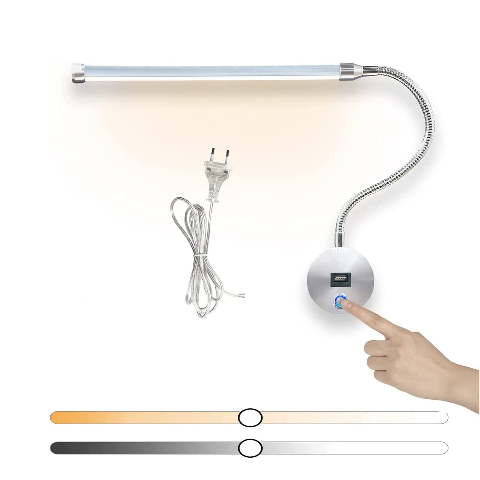 VOMI Leselampe Bett - Dimmbare Wandleuchte Mit USB-Anschluss & Touch