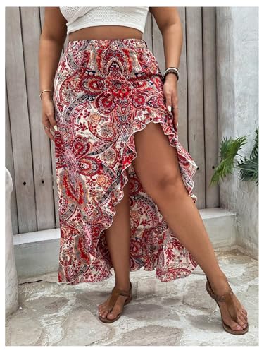 Women's Plus Size Graphic Boho Midi Skirts Ruffle Asymmetrical Flowy Beach Vacation Skirt3