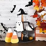 5 Pieces Halloween Wooden Table Centerpieces Ghost Black Cat Witch's Hat Candy Corn Table Decor...