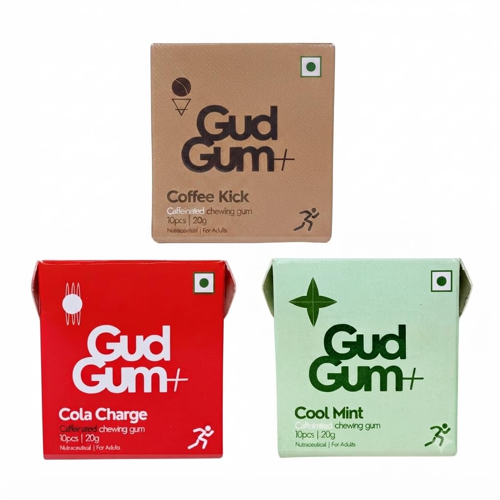 Gud Gum Goma de mascar com cafeína com xilitol, sabores variados, 30 unidades