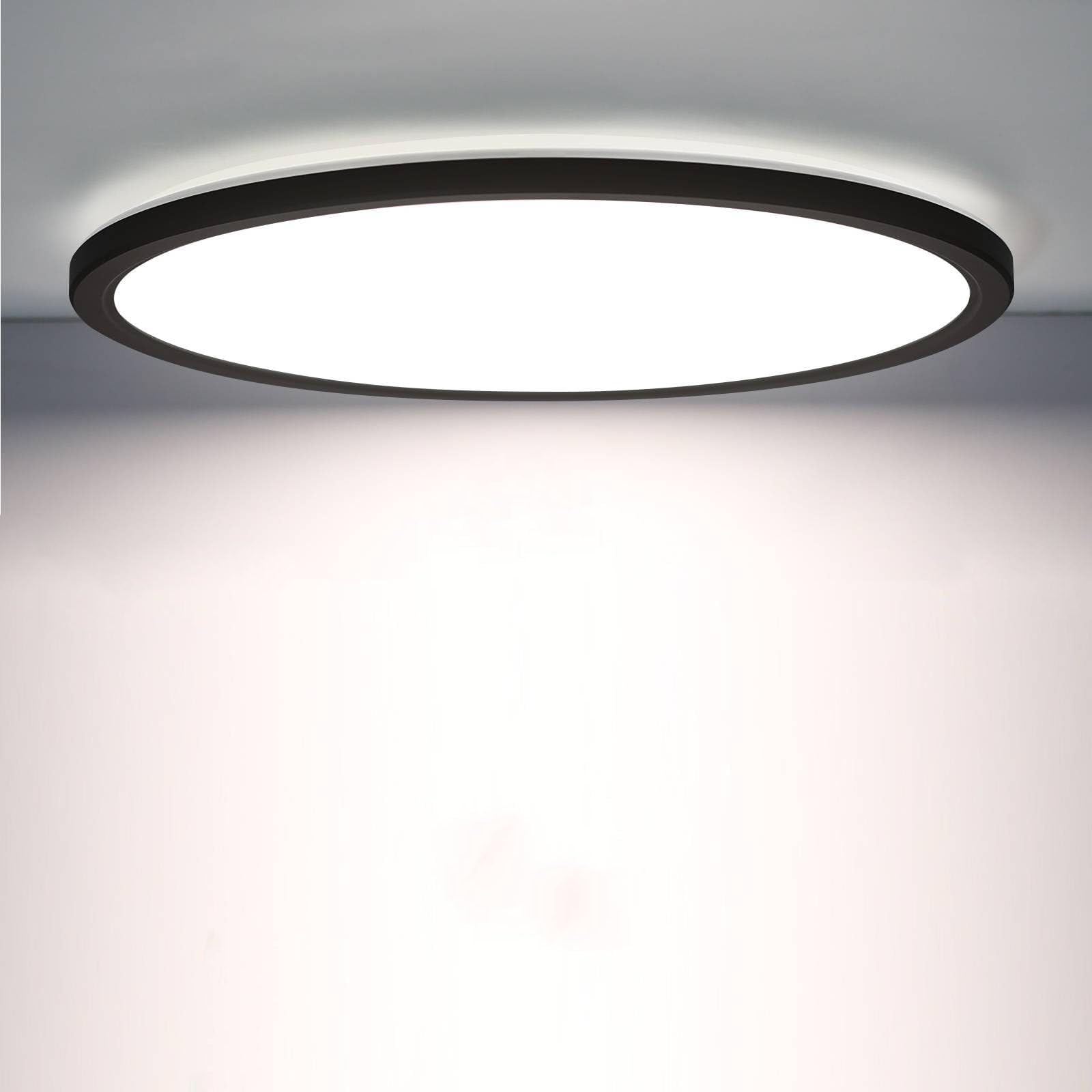 Ultra Flat Round LED Ceiling Light with Motion Sensor, 18W 1800lm 4000K, Ø22cm, IP44 Waterproof – Black Ceiling Light for Hallway, Basement, Bathroom, Garage, Indoor