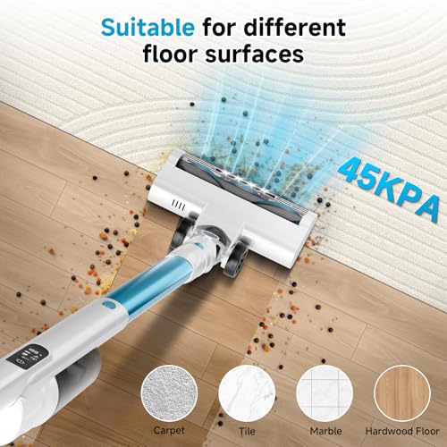 Image of Cordless Stick Vacuum Cleaner with Auto Empty System Self-Charging Base, Powerful Suction for Pet Hair on Carpet & Hardfloor, Lightweight Anti-Tangled Handheld Vacuum, HEPA Filtration, Blue