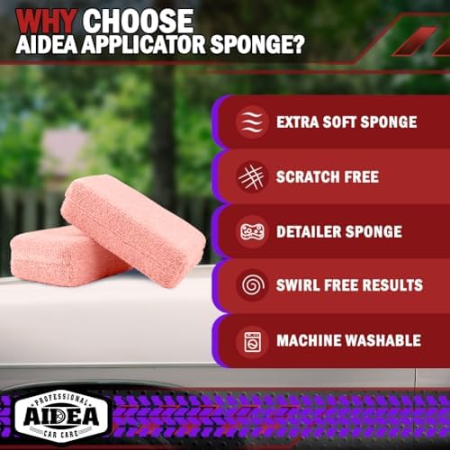 AIDEA Microfiber Applicator Pads-8 Pack, Car Wash Sponge, Pink - 2