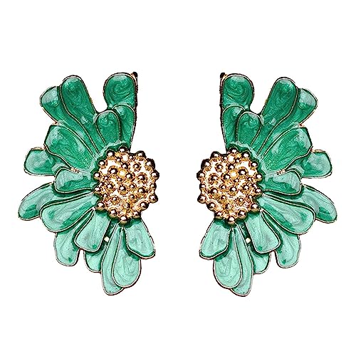 SIXDUTN Orecchini Fiore per Donna, Orecchini a Perno Vintage a Forma di Margherita Esagerata, Regali di Gioielli Stile Boho e Retrò Semplice (Verde)